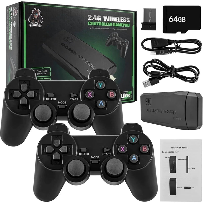 console de videogame stick 4k retro 64g com + 10000 jogos e com controle sem fio