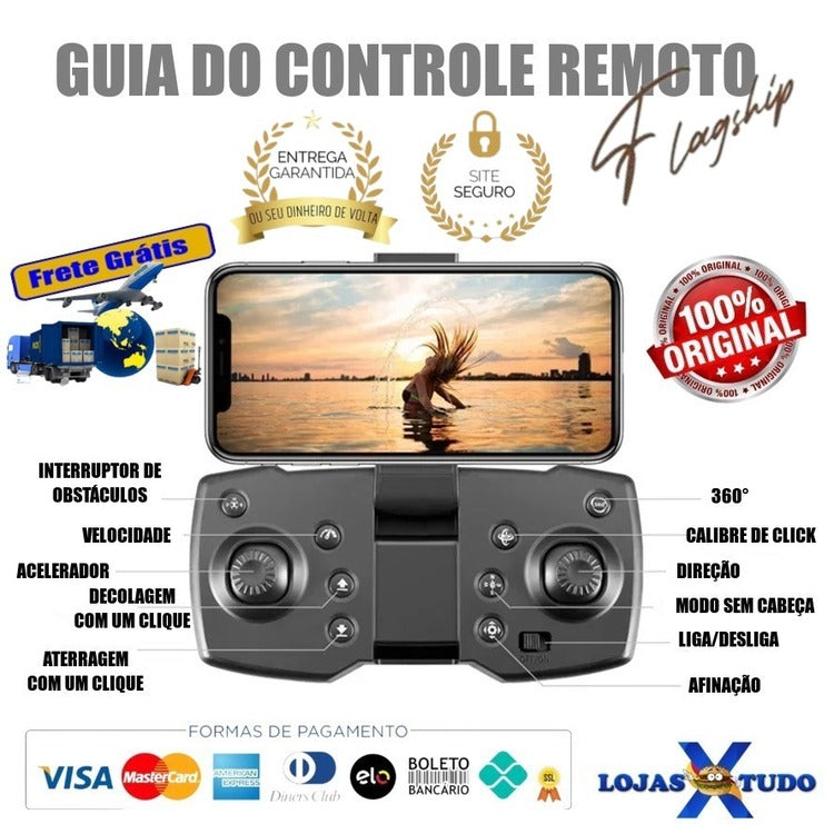 Mini Drone Profissional Lenovo V88 Câmera HD Dupla com GPS e sensor de Obstáculos