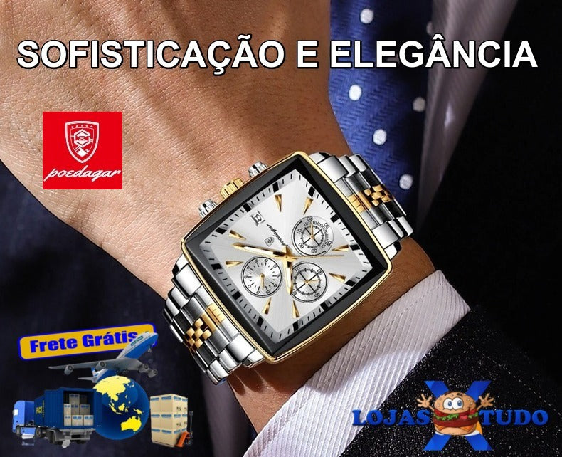 Relógio de pulso masculino quadrado de luxo à prova d´água  POEDAGAR