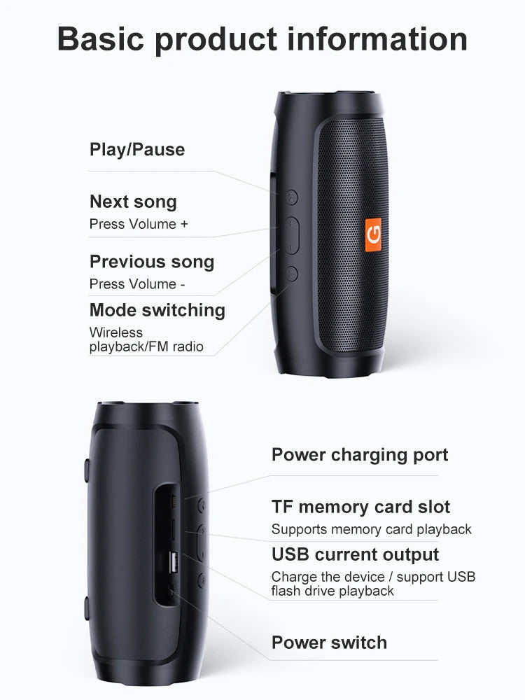 Alto-falante Estéreo Bluetooth sem fio Subwoofer Portátil e Transmissão por Voz FM