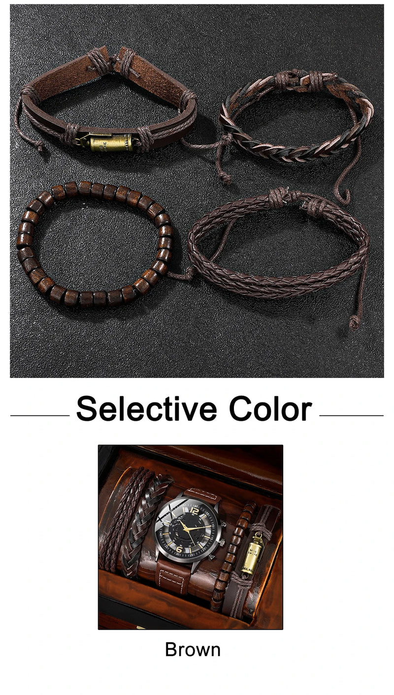 Compre 1 e Leve 5, - 1 Relógio Masculino Social de Pulso com Conjunto de 4 Pulseiras Slim, Oferta Especial, Últimas Peças