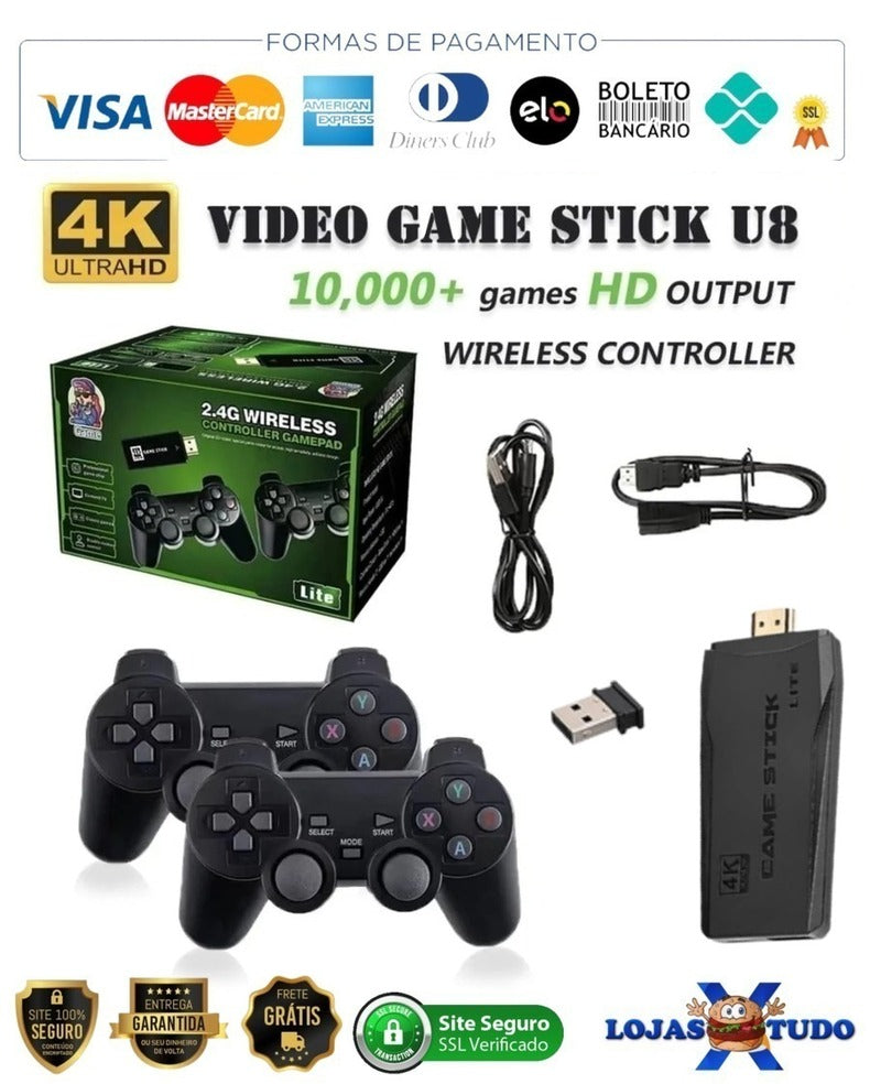 console de videogame stick 4k retro 64g com + 10000 jogos e com controle sem fio