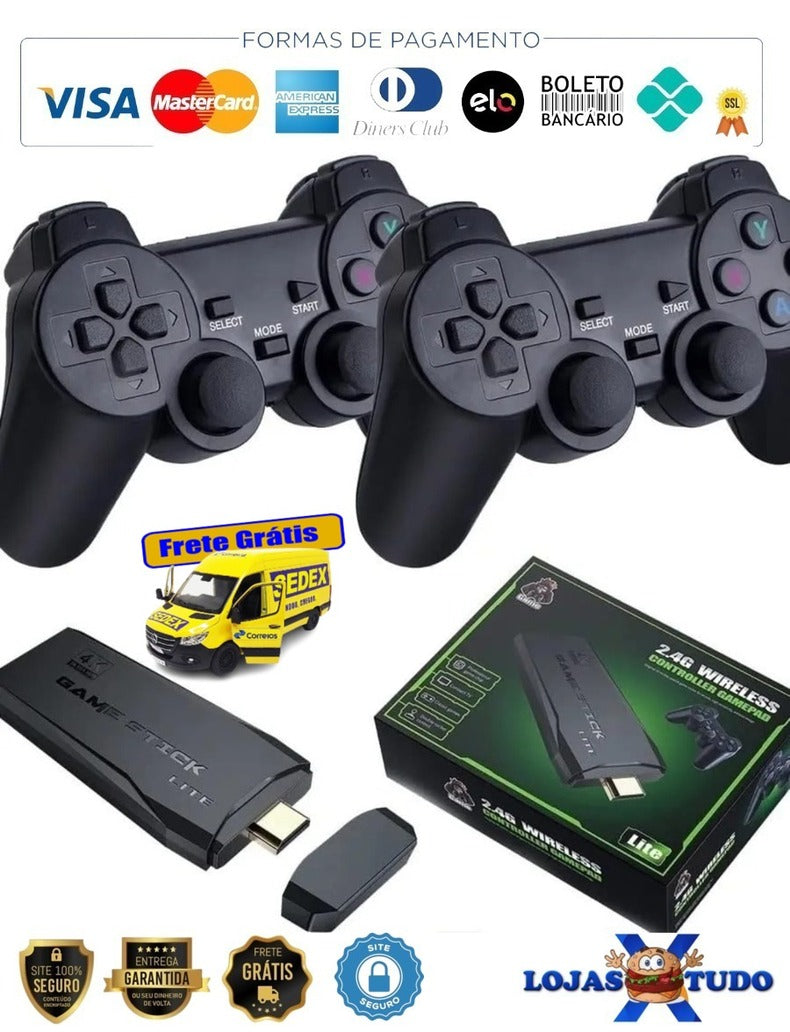 console de videogame stick 4k retro 64g com + 10000 jogos e com controle sem fio