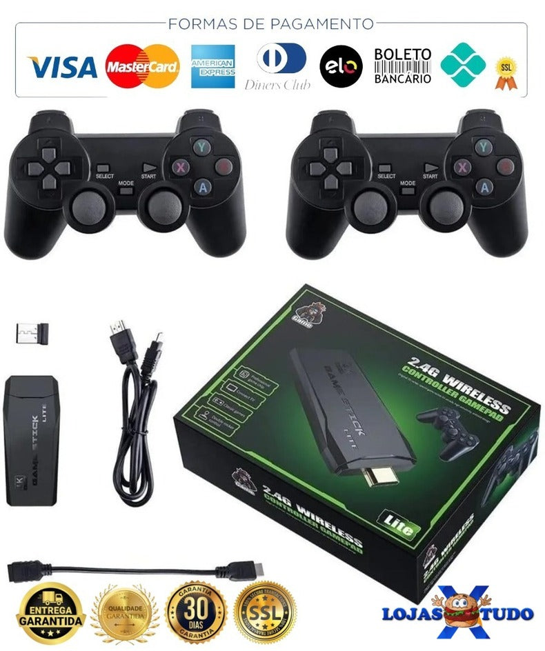 console de videogame stick 4k retro 64g com + 10000 jogos e com controle sem fio