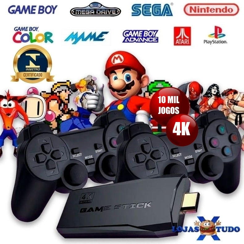 console de videogame stick 4k retro 64g com + 10000 jogos e com controle sem fio