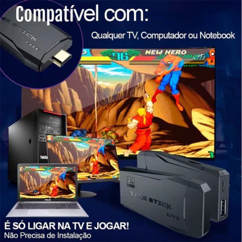 console de videogame stick 4k retro 64g com + 10000 jogos e com controle sem fio