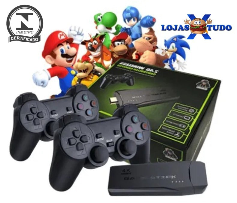 console de videogame stick 4k retro 64g com + 10000 jogos e com controle sem fio