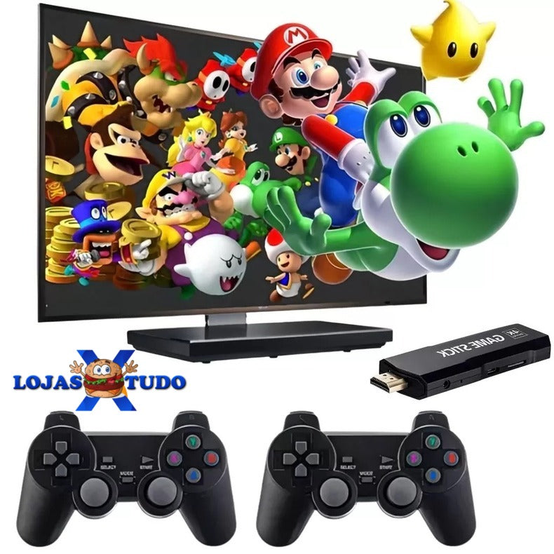 console de videogame stick 4k retro 64g com + 10000 jogos e com controle sem fio