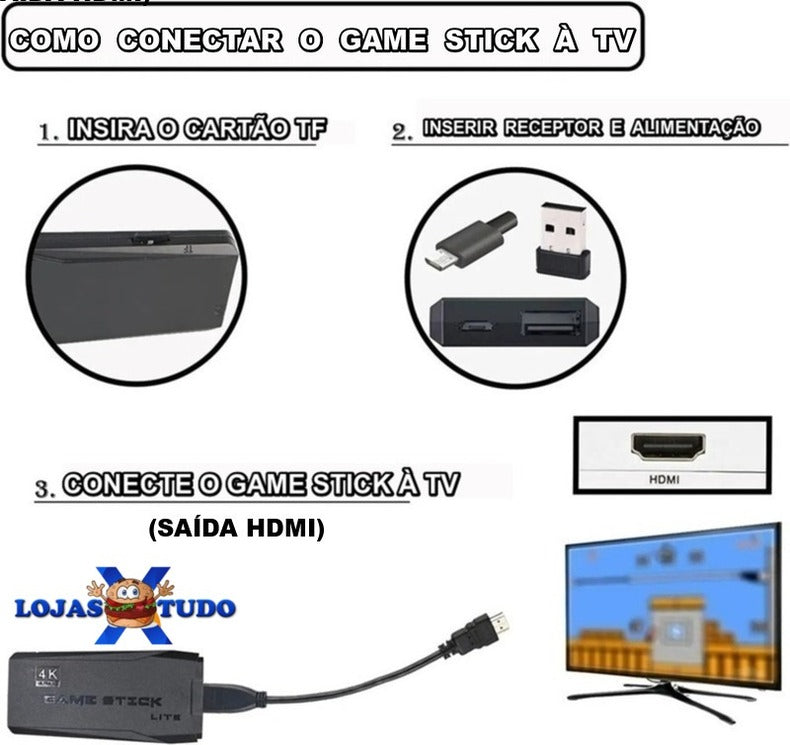 console de videogame stick 4k retro 64g com + 10000 jogos e com controle sem fio